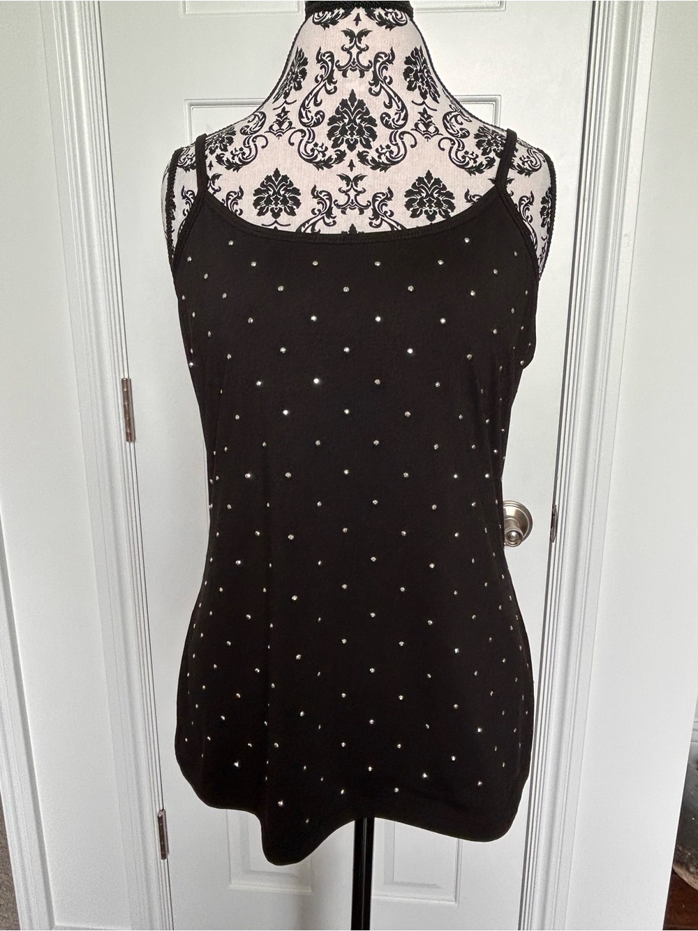 Y2K Fashion Bug Sz Large black tank top w/ silver rhinestones